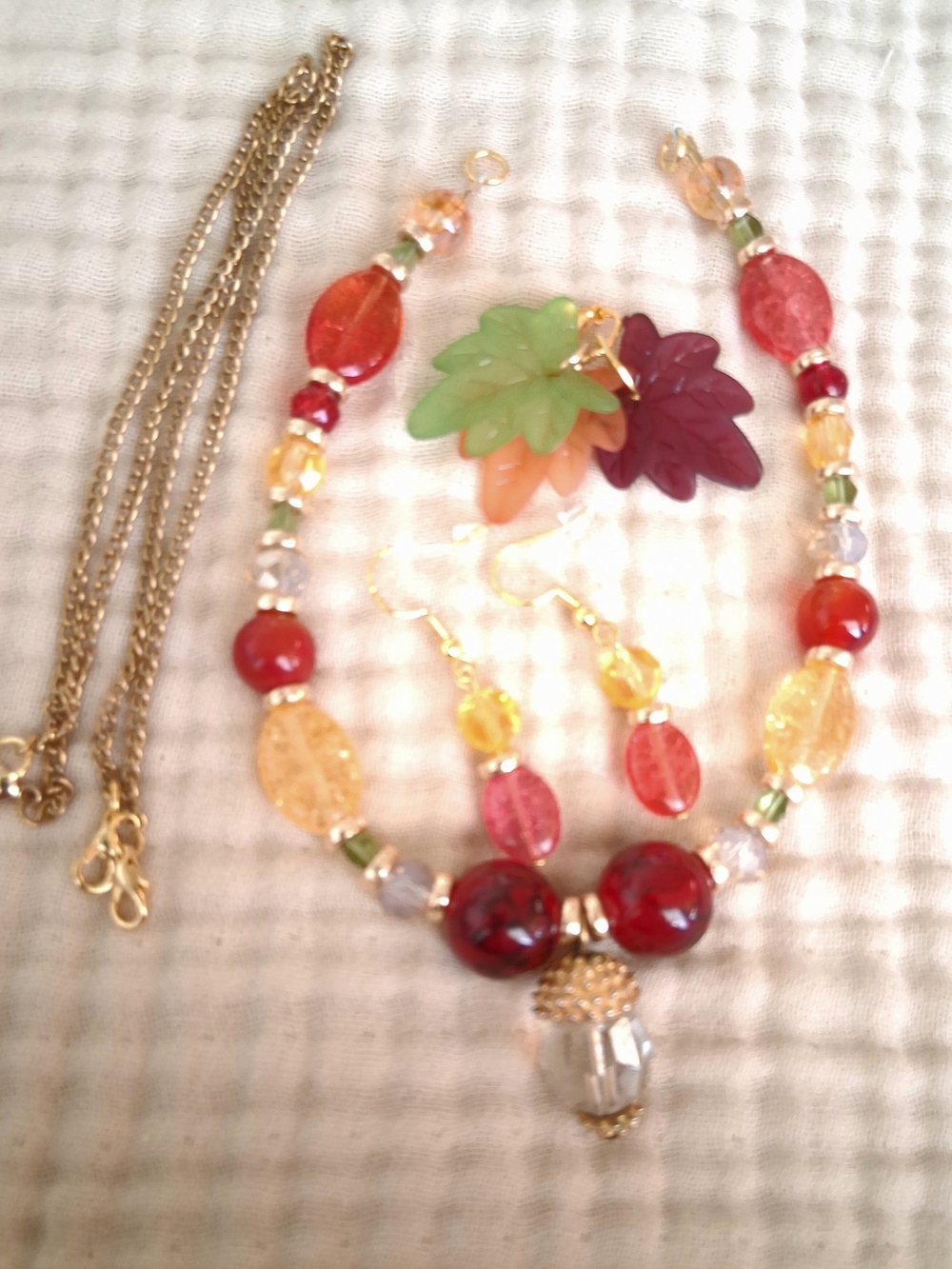 Autumn Convertible/Exchangeable Necklace, Purse Charm With Matching Earrings